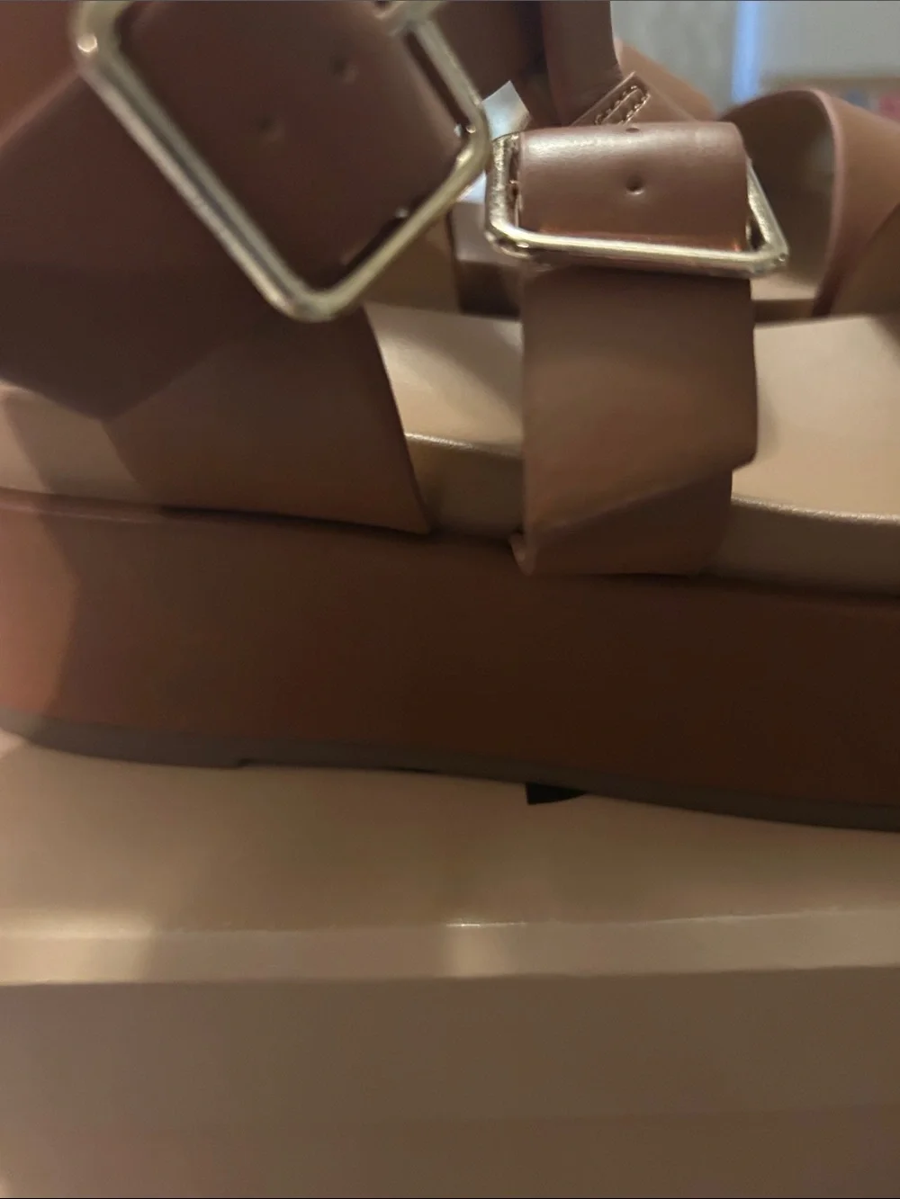 Soda Brown Platform Sandals with Buckle Straps